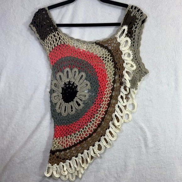Poise L Crochet Mandala Granny Tank Top Boho Open Knit Beach Festival Dance Y2K - Picture 7 of 9